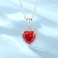 Sterling Silver Sweet Simple Style Inlay Heart Shape High Carbon Diamond Pendant Necklace main image 8
