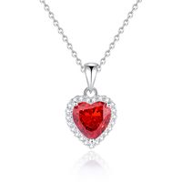 Sterling Silver Sweet Simple Style Inlay Heart Shape High Carbon Diamond Pendant Necklace sku image 1