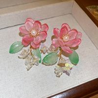 1 Pair Casual Elegant Flower Flowers Glass Ear Studs sku image 1