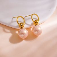 1 Pair Elegant Simple Style Round Inlay 304 Stainless Steel Freshwater Pearl Pearl 14K Gold Plated Drop Earrings main image 2