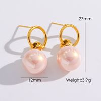1 Pair Elegant Simple Style Round Inlay 304 Stainless Steel Freshwater Pearl Pearl 14K Gold Plated Drop Earrings sku image 1