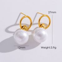 1 Pair Elegant Simple Style Round Inlay 304 Stainless Steel Freshwater Pearl Pearl 14K Gold Plated Drop Earrings sku image 2