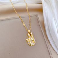 Wholesale Simple Style Classic Style Hand Titanium Steel Copper Hollow Out Inlay Zircon Pendant Necklace sku image 1