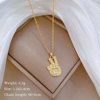 Wholesale Simple Style Classic Style Hand Titanium Steel Copper Hollow Out Inlay Zircon Pendant Necklace main image 2