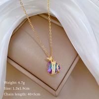 Wholesale Casual Simple Style Classic Style Hand Butterfly Titanium Steel Copper Hollow Out Inlay Zircon Pendant Necklace main image 5
