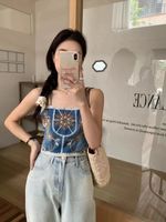 Women's Vest Tank Tops Embroidery Casual Color Block main image 2