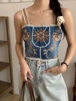 Women's Vest Tank Tops Embroidery Casual Color Block main image 3