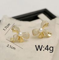 1 Pair Casual Business British Style Bow Knot Inlay Copper Pearl Zircon 18K Gold Plated Ear Cuffs main image 2