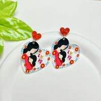 Lady Simple Style Heart Shape Arylic Printing Mother'S Day Women's Ear Hook 1 Pair main image 1