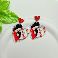 Lady Simple Style Heart Shape Arylic Printing Mother'S Day Women's Ear Hook 1 Pair sku image 4