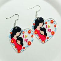 Lady Simple Style Heart Shape Arylic Printing Mother'S Day Women's Ear Hook 1 Pair sku image 1