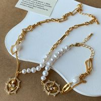 Vintage Style Rose Freshwater Pearl Copper Plating Inlay Zircon Women's Bracelets Necklace 1 Piece main image 1