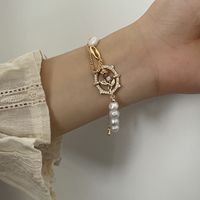 Vintage Style Rose Freshwater Pearl Copper Plating Inlay Zircon Women's Bracelets Necklace 1 Piece main image 4