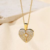 Stainless Steel Copper 18K Gold Plated IG Style Inlay Heart Shape Zircon Pendant Necklace main image 6