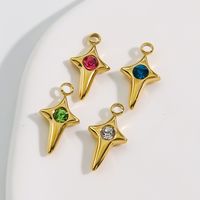 10 PCS/Package 8*13 304 Stainless Steel Zircon 14K Gold Plated Star Pendant main image 6