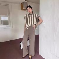 Täglich Frau Lässig Elegant Streifen Polyester Hosen-Sets Hosen-Sets main image 2