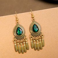 Ethnic Style Bohemian Geometric Alloy Tassel Plating Inlay Turquoise Rhinestones Women's Drop Earrings 1 Pair sku image 1