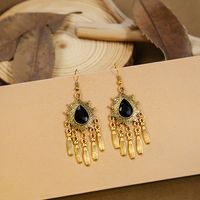 Ethnic Style Bohemian Geometric Alloy Tassel Plating Inlay Turquoise Rhinestones Women's Drop Earrings 1 Pair main image 5