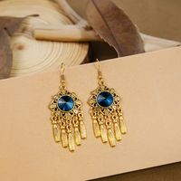 Ethnic Style Bohemian Geometric Alloy Tassel Plating Inlay Turquoise Rhinestones Women's Drop Earrings 1 Pair sku image 3