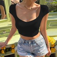 Simple Style Solid Color T-Shirts Polyester T-shirt Tops main image 4