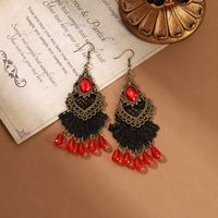 1 Pair IG Style Retro Geometric Tassel Hollow Out Inlay Alloy Lace Glass Drop Earrings main image 4