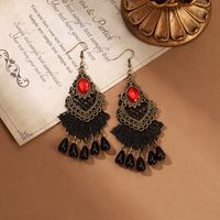 1 Pair IG Style Retro Geometric Tassel Hollow Out Inlay Alloy Lace Glass Drop Earrings main image 3