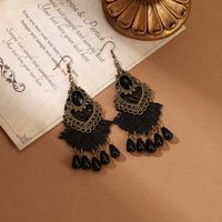 1 Pair IG Style Retro Geometric Tassel Hollow Out Inlay Alloy Lace Glass Drop Earrings main image 1