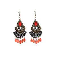 1 Pair IG Style Retro Geometric Tassel Hollow Out Inlay Alloy Lace Glass Drop Earrings sku image 1