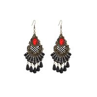 1 Pair IG Style Retro Geometric Tassel Hollow Out Inlay Alloy Lace Glass Drop Earrings sku image 2