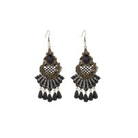 1 Pair IG Style Retro Geometric Tassel Hollow Out Inlay Alloy Lace Glass Drop Earrings sku image 3