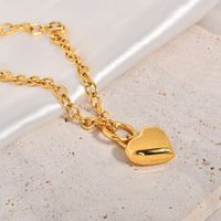 Titanium Steel 18K Gold Plated Cute Sweet Polishing Heart Shape Pendant Necklace main image 3