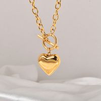 Titanium Steel 18K Gold Plated Cute Sweet Polishing Heart Shape Pendant Necklace main image 4