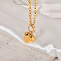 Titanium Steel 18K Gold Plated Cute Sweet Polishing Heart Shape Pendant Necklace main image 5