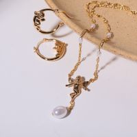 Copper Gold Plated Elegant Luxurious Angel Pearl Earrings Necklace main image 1
