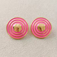 1 Pair Simple Style Circle Heart Shape Enamel Stainless Steel 18K Gold Plated Ear Studs main image 4