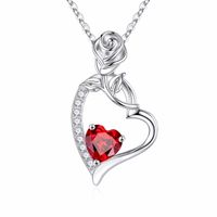 Sterling Silver Cute Sweet Heart Shape Rose Plating Zircon Pendant Necklace main image 6