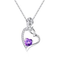 Sterling Silver Cute Sweet Heart Shape Rose Plating Zircon Pendant Necklace main image 3