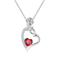 Sterling Silver Cute Sweet Heart Shape Rose Plating Zircon Pendant Necklace sku image 1