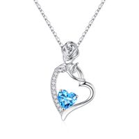 Sterling Silver Cute Sweet Heart Shape Rose Plating Zircon Pendant Necklace sku image 3
