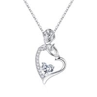 Sterling Silver Cute Sweet Heart Shape Rose Plating Zircon Pendant Necklace sku image 4
