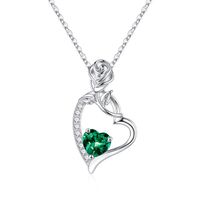 Sterling Silver Cute Sweet Heart Shape Rose Plating Zircon Pendant Necklace sku image 5