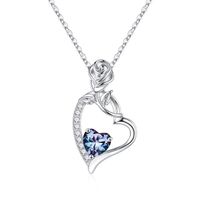 Sterling Silver Cute Sweet Heart Shape Rose Plating Zircon Pendant Necklace sku image 6