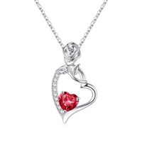 Sterling Silver Cute Sweet Heart Shape Rose Plating Zircon Pendant Necklace sku image 7