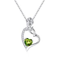 Sterling Silver Cute Sweet Heart Shape Rose Plating Zircon Pendant Necklace sku image 8