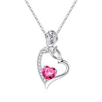 Sterling Silver Cute Sweet Heart Shape Rose Plating Zircon Pendant Necklace sku image 10