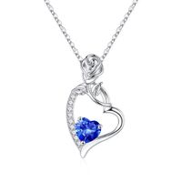 Sterling Silver Cute Sweet Heart Shape Rose Plating Zircon Pendant Necklace sku image 9