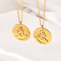 Titanium Steel 18K Gold Plated Simple Style Human Face Round Pendant Necklace main image 6