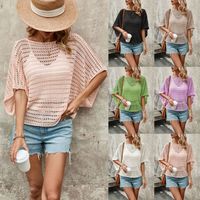 Women's Knitwear Half Sleeve T-Shirts Hollow Out Streetwear Solid Color main image 6