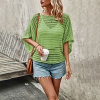 Women's Knitwear Half Sleeve T-Shirts Hollow Out Streetwear Solid Color main image 4