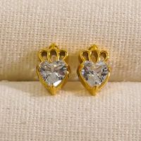 1 Pair Cute Sweet Simple Style Heart Shape Crown Hollow Out Inlay 304 Stainless Steel Zircon 14K Gold Plated Ear Studs main image 4